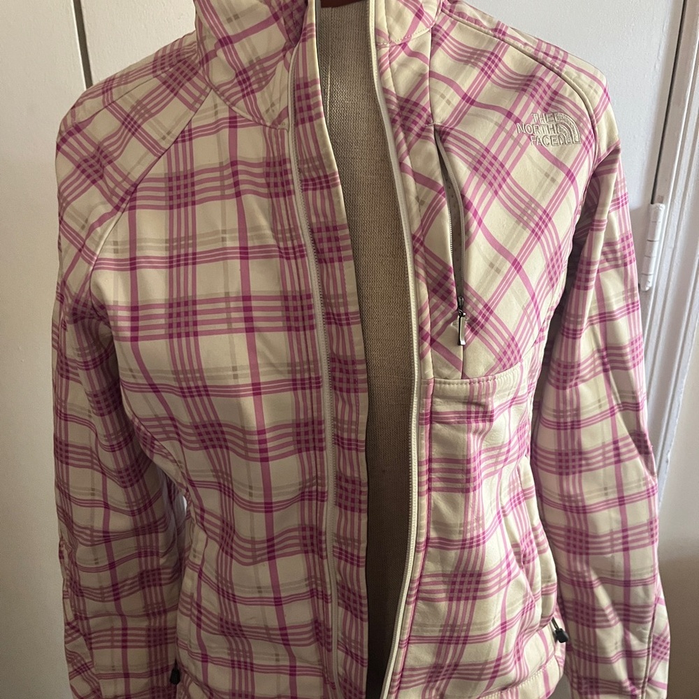 The North Face Women's Pink and Cream Plaid Ski Jacket